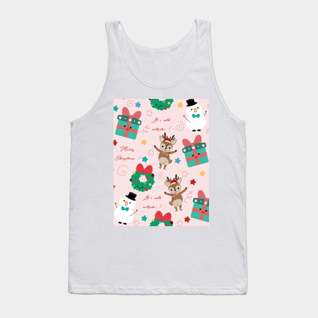 Cute deer and snowman with Christmas elements vector seamless pattern Tank Top by Arch4Design